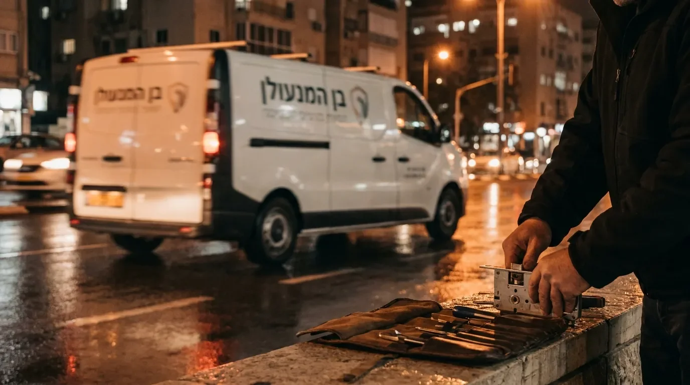 רכב שירות מנעולנות מגיע במהירות לאתר הלקוח בלילה